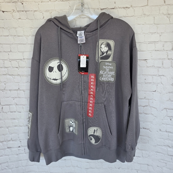 Disney Tops - NWT Disney Nightmare Before Christmas Multi-Patch Full Zip Hoodie Gray XL
